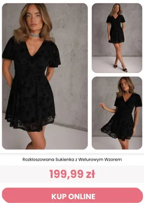 Sukienka rozkloszowana z welurowym wzorem Renee promocja w Renee