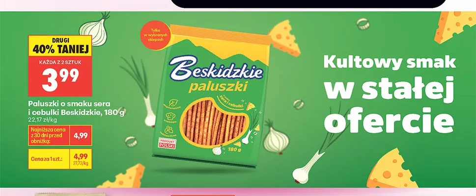 Paluszki o smaku sera i cebulki Beskidzkie promocja w Biedronka