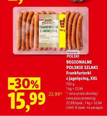Frankfurterki z jagnięciną Regionalne Polskie Szlaki XXL promocja w Lidl