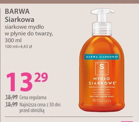 Siarkowe mydło w płynie do twarzy BARWA Siarkowa promocja w Hebe