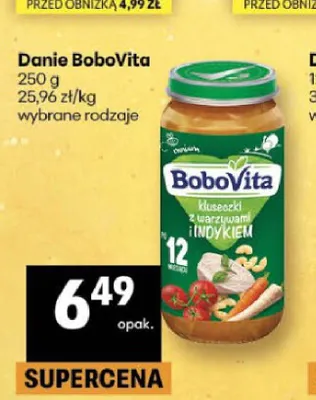 Danie kluseczki z warzywami i indykiem BoboVita promocja w Delikatesy Centrum