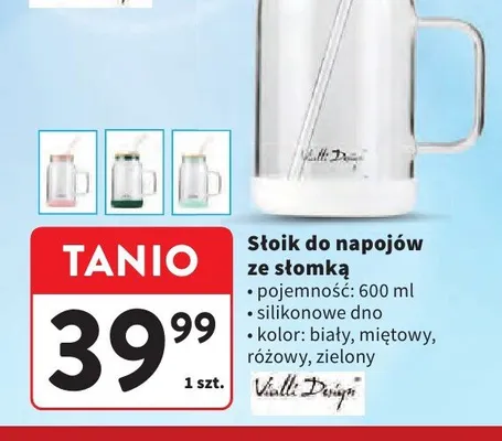Słoik do napojów ze słomką Vialli Design 600 ml promocja w Intermarche