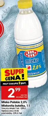 Mleko Polskie 2,0% Mlekovita butelka, 1 l promocja w Twój Market