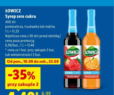 Syrop zero cukru Łowicz pomarańcza promocja w Lidl