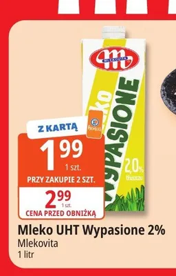 Mleko UHT Wypasione 2% Mlekovita promocja w Leclerc