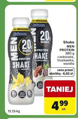 Shake proteinowy czekoladowy Bakoma Men Protein promocja w Carrefour Express