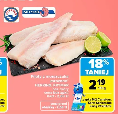 Filety z morszczuka mrożone bez skóry Herring Krymar promocja w Carrefour