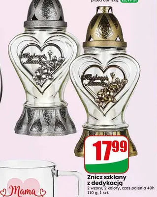 Znicz szklany z dedykacją czas palenia 40h Dino promocja w Dino