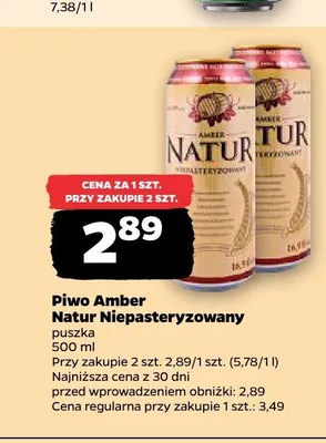 Piwo Amber Natur Niepasteryzowany promocja w Netto