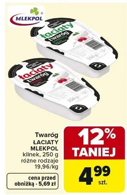 Twaróg Laciate Mlekpol kilinek promocja w Carrefour