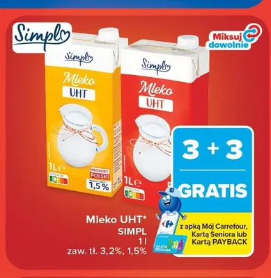 Mleko UHT Simpl 3,2% promocja w Carrefour Market