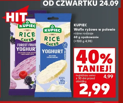 Wafle ryżowe w polewie jogurtowej o smaku owoców leśnych Kupiec promocja w Kaufland