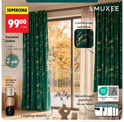 Komplet zasłon 140x250 cm 2-pak Smukee promocja w Biedronka