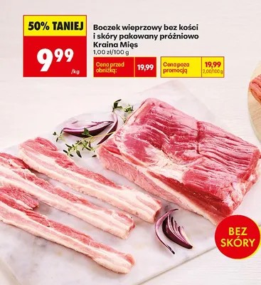 Boczek wieprzowy bez kości i skóry pakowany próżniowo promocja w Biedronka