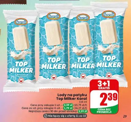 Lody na patyku Top Milker Koral promocja w Dino