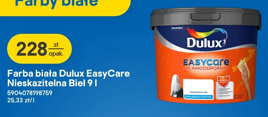 Farba biała Dulux EasyCare Nieskazitelna Biel promocja w Castorama