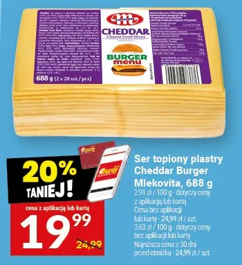 Ser topiony plastry Cheddar Burger Mlekovita promocja w Twój Market