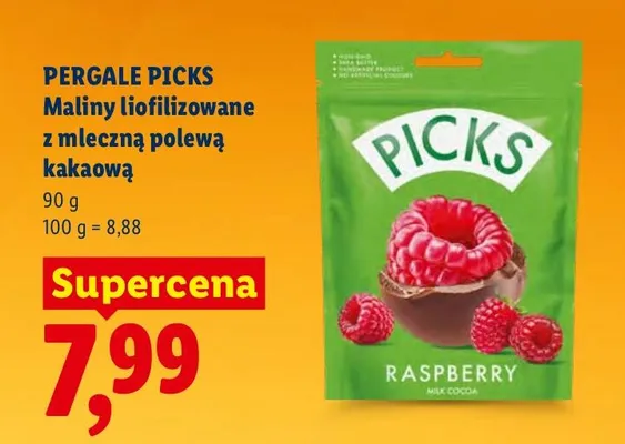 Maliny liofilizowane z mleczną polewą kakaową promocja w Lidl