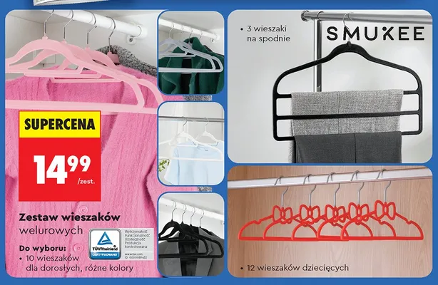 Zestaw wieszaków welurowych promocja w Biedronka
