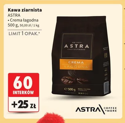 Kawa ziarnista Crema Łagodna Astra promocja w Intermarche