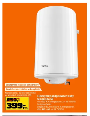 Elektryczny podgrzewacz wody SimpatEco 50 Tesy promocja w OBI