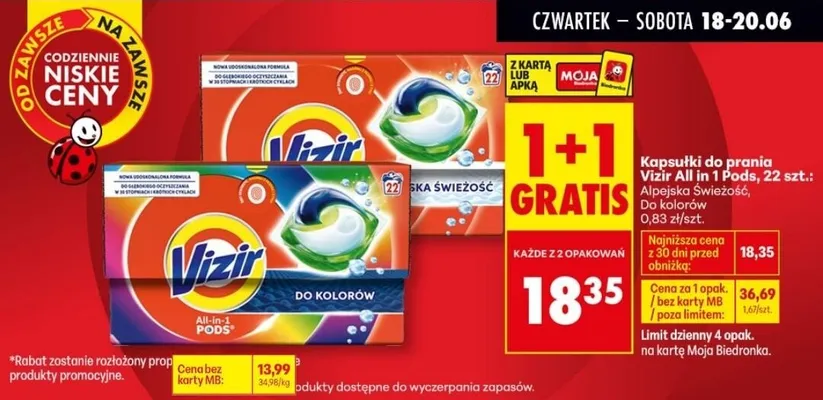 Kapsułki do prania Vizir All in 1 Pods Do kolorów promocja w Biedronka
