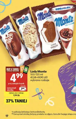 Lody Monte White promocja w Delikatesy Centrum