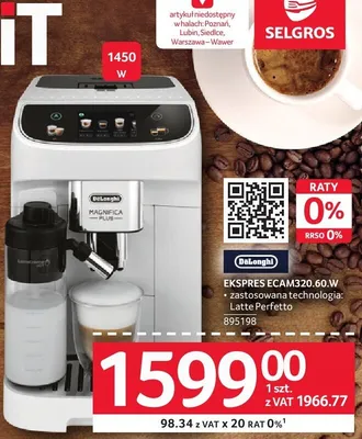 Ekspres do kawy DeLonghi ECAM320.60.W promocja w Selgros