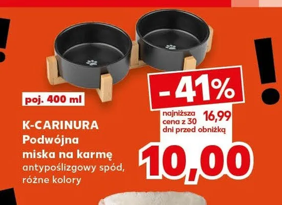 Podwójna miska na karmę antypoślizgowy spód, różne kolory, poj. 400 ml promocja w Kaufland