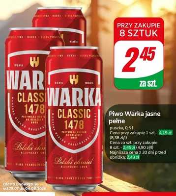 Piwo Warka jasne pełne promocja w Dino