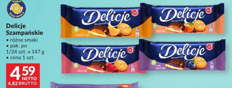 Ciastka Delicje Szampańskie różne smaki promocja w Makro