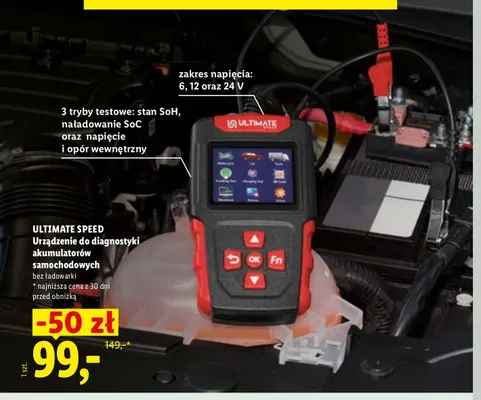 Urządzenie do diagnostyki akumulatorów samochodowych bez ładowarki Ultimate Speed promocja w Lidl