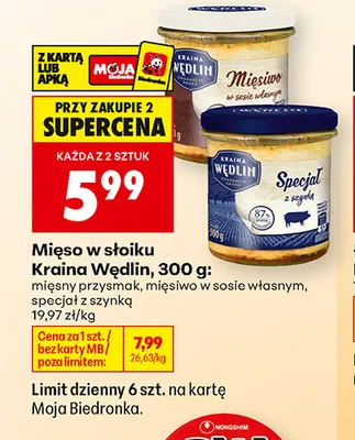 Mięso w słoiku specjał z szynką Kraina Wędlin promocja w Biedronka