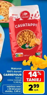 Makaron 100% durum Carrefour Classic cavatappi promocja w Carrefour Market