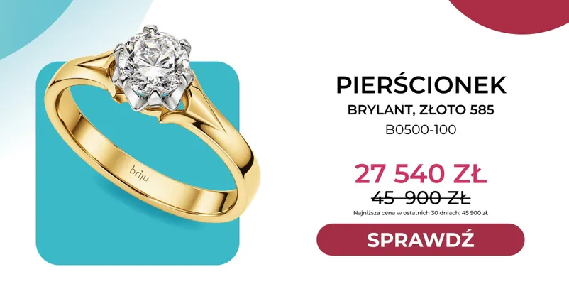 Pierścionek brylant złoto 585 B0500-100 Briju promocja w Briju