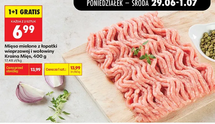 Mięso mielone z łopatki wieprzowej i wołowiny Kraina Mięs promocja w Biedronka