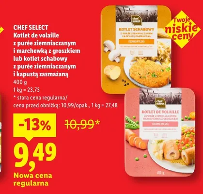 Kotlet de volaille z purée ziemniaczanym i marchewką z groszkiem Chef Select promocja w Lidl