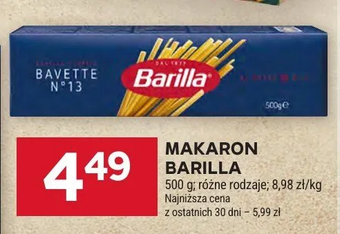 Makaron Barilla Bavette promocja w Stokrotka