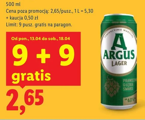 Piwo Argus Lager promocja w Lidl