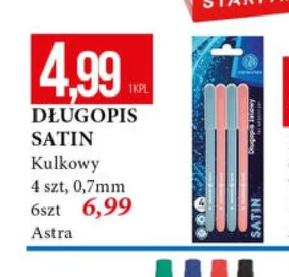Długopis kulkowy Satin Astra 6-pak promocja w Leclerc