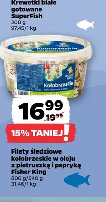 Filety śledziowe kołobrzeskie w oleju z pietruszką i papryką Fisher King promocja w Netto