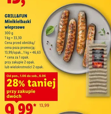 Minikiełbaski wieprzowe GRILL&FUN promocja w Lidl