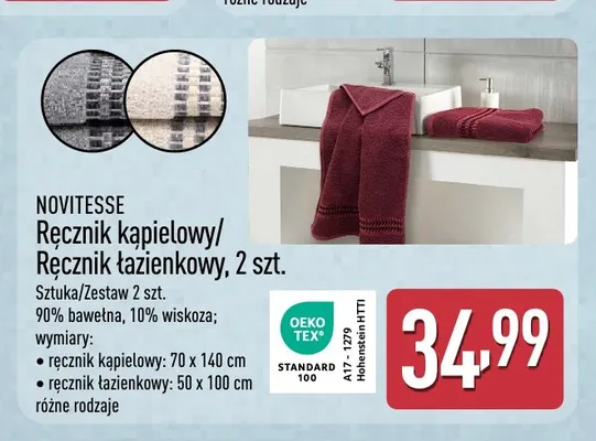 Ręcznik łazienkowy 2-pak 50x100 cm Novitesse promocja w Aldi
