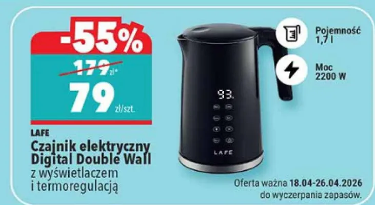 Czajnik elektryczny Digital Double Wall z wyświetlaczem i termoregulacją promocja w Biedronka