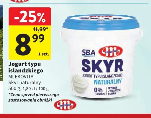 Jogurt typu islandzkiego Skyr naturalny Mlekovita promocja w Intermarche