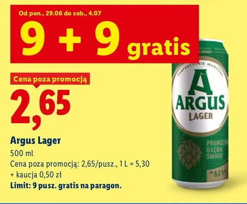 Piwo Argus Lager 500 ml promocja w Lidl