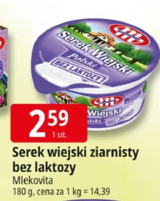 Serek wiejski ziarnisty bez laktozy Mlekovita promocja w Leclerc