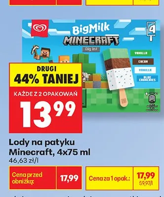 Lody na patyku Minecraft 4-pak 75ml promocja w Biedronka