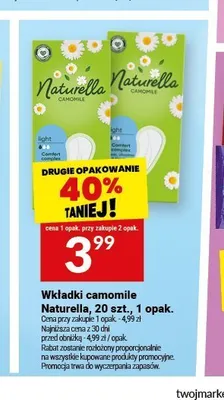 Wkładki higieniczne Naturella Camomile promocja w Twój Market