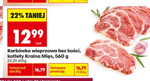 Karkówka wieprzowa bez kości kotlety Kraina Mięs promocja w Biedronka